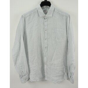 Camicissima Linen Men's 44 XL Long Sleeve White Blue Geometric Button Up Shirt